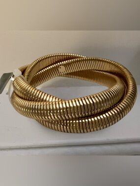 Alfani Gold Tone Twisted Coil Bracelet Tower Stack Snake Stretch Statement NWT
